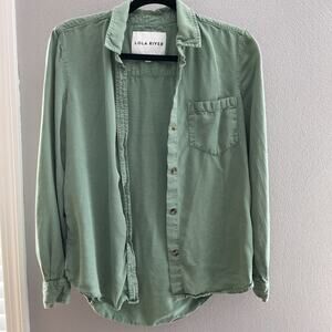 Lola‎ River Small Green Chambray Button Down Long Sleeve Linen